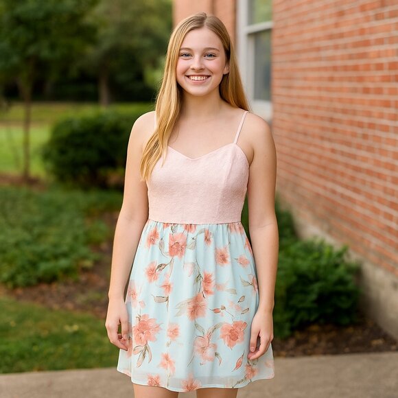 AUW Pink and Green Dress - Size M - Picture 1 of 10